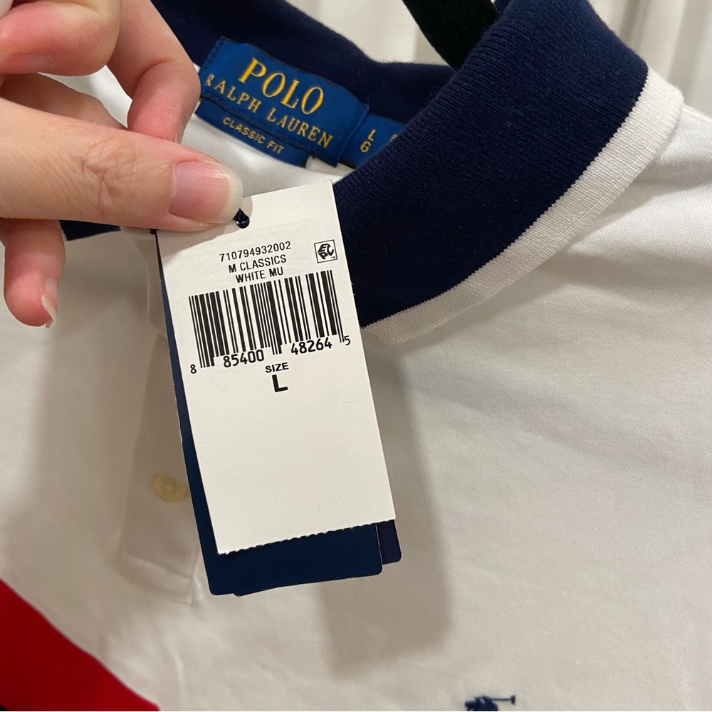 Polo by Ralph Lauren Men's Colorblock Logo Polo Shirt - Red, White, and Blue - Picture 6 of 7